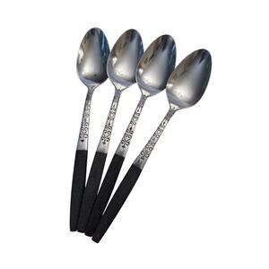 Lot 4 Swirl Black Interpur Japan Teaspoon Flatware Spoons MCM